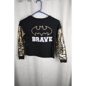 Girls Batman Sequin Sleeves Sweatshirt Size 10/12